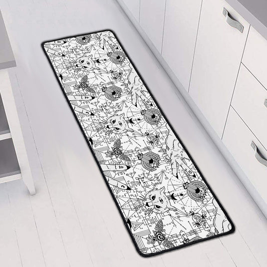White And Black Wicca Magical Print Long Kitchen Mat