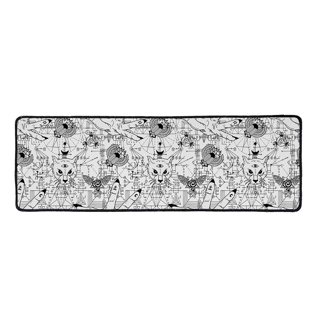White And Black Wicca Magical Print Long Kitchen Mat