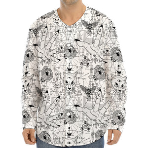 White And Black Wicca Magical Print Long Sleeve Baseball Jersey