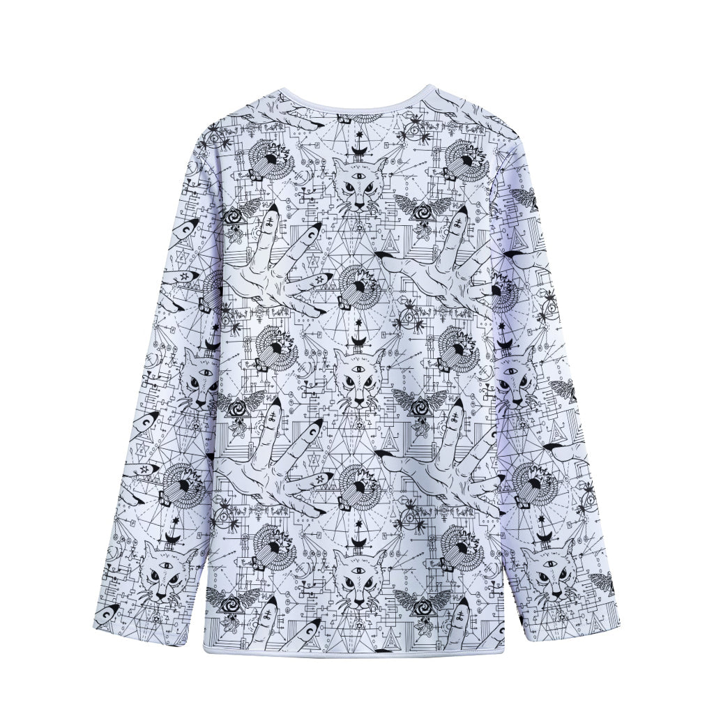 White And Black Wicca Magical Print Long Sleeve Short Coat
