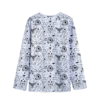 White And Black Wicca Magical Print Long Sleeve Short Coat