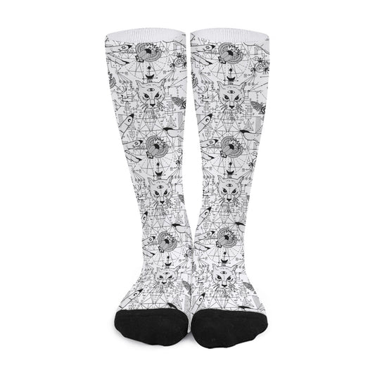 White And Black Wicca Magical Print Long Socks