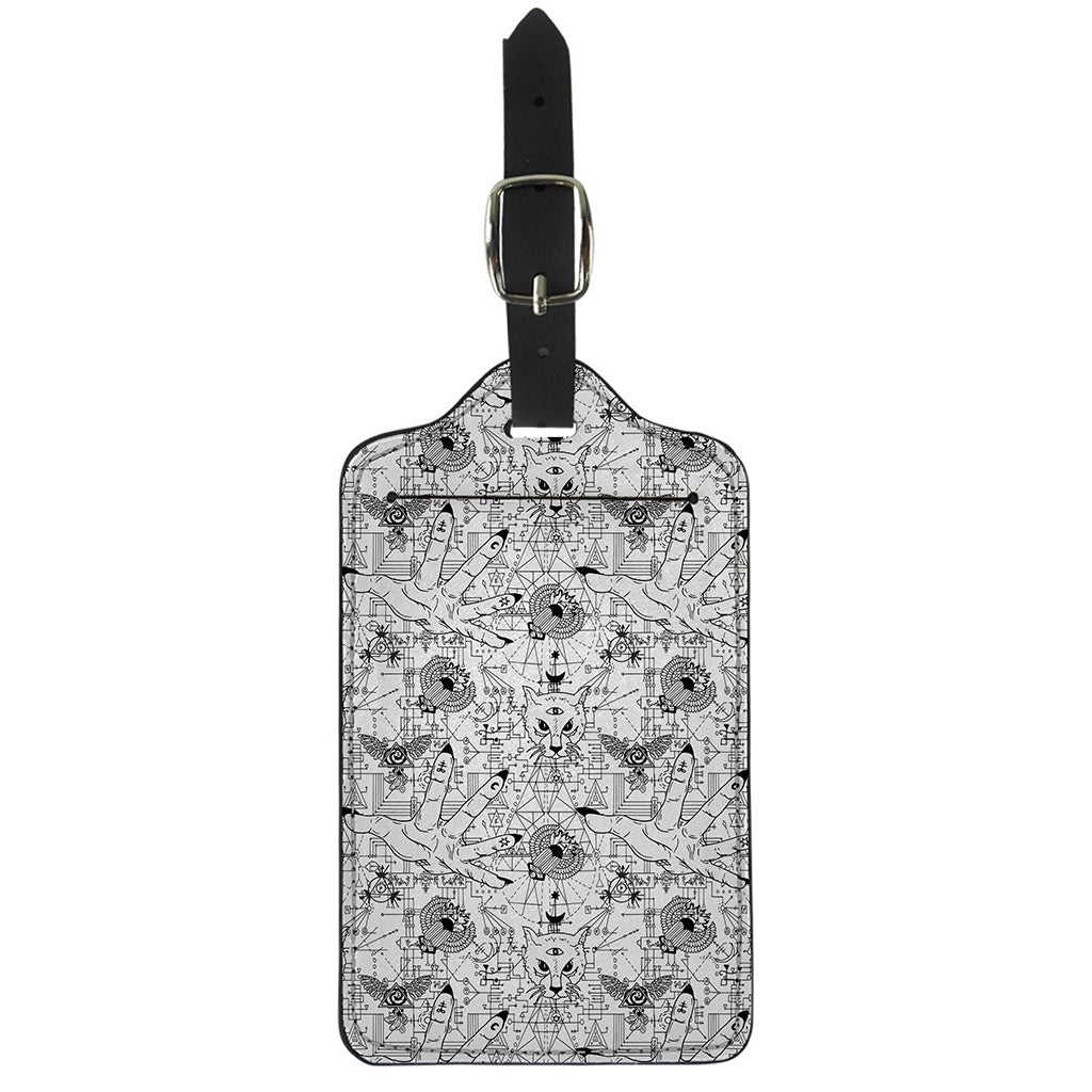 White And Black Wicca Magical Print Luggage Tag