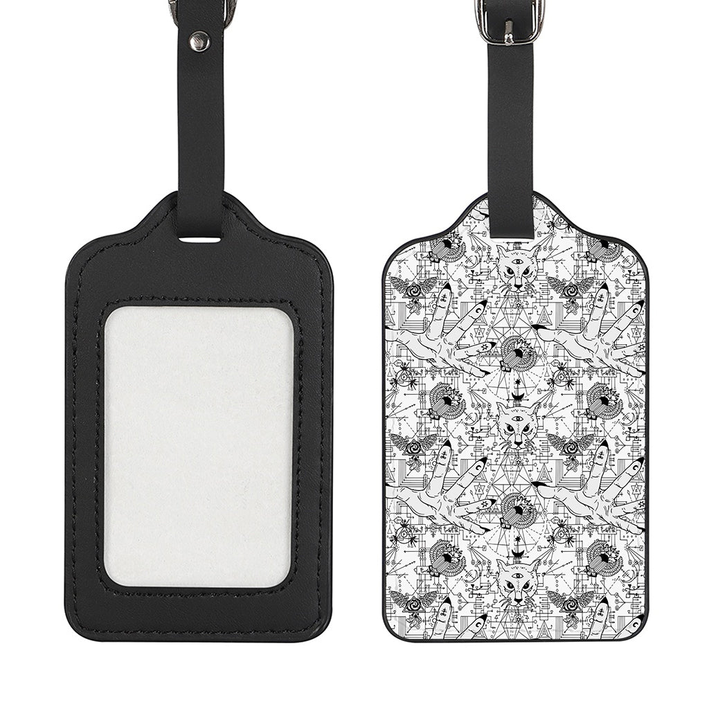 White And Black Wicca Magical Print Luggage Tag