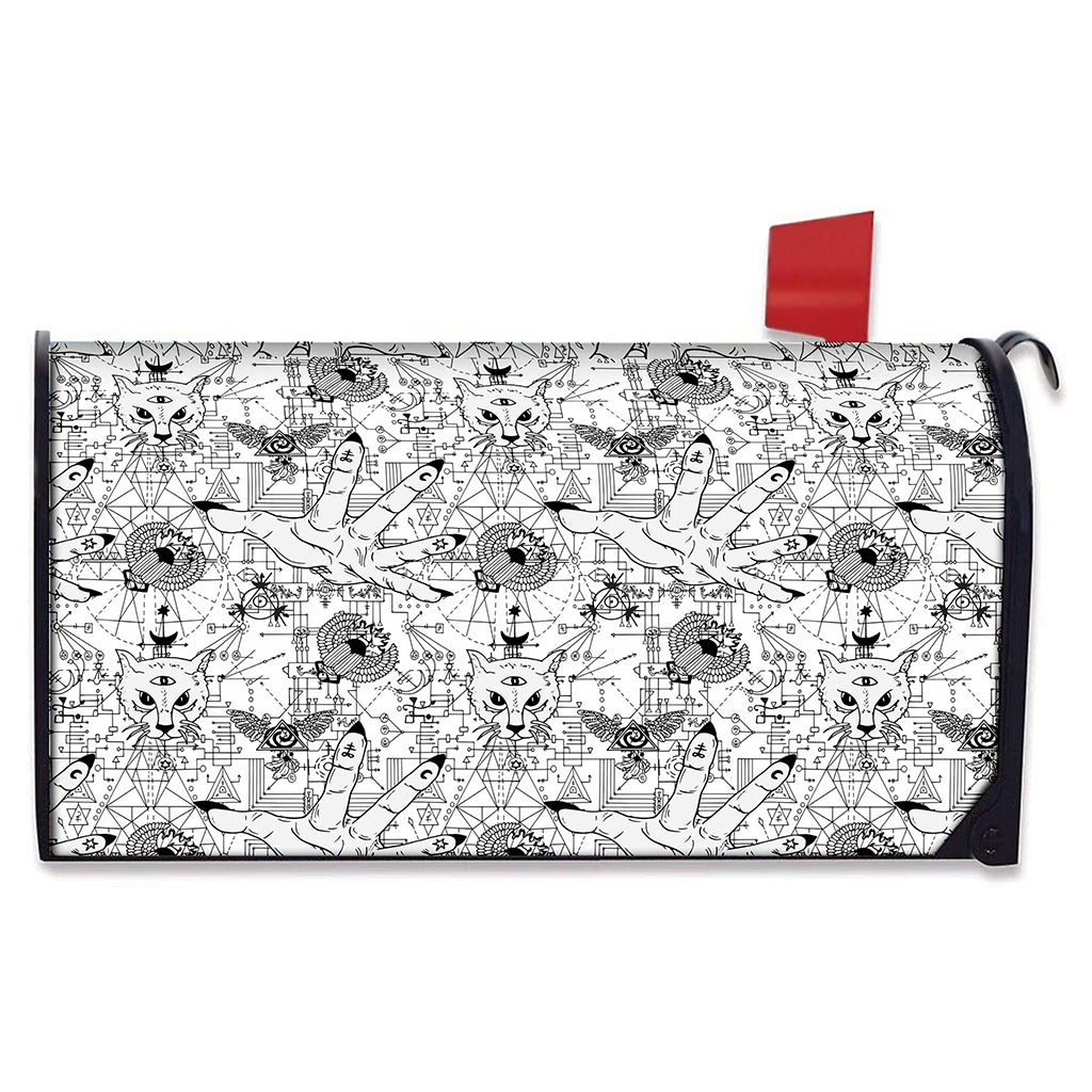 White And Black Wicca Magical Print Mailbox Cover