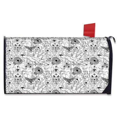 White And Black Wicca Magical Print Mailbox Cover