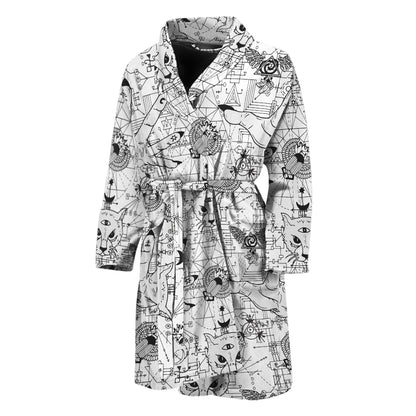 White And Black Wicca Magical Print Men's Bathrobe