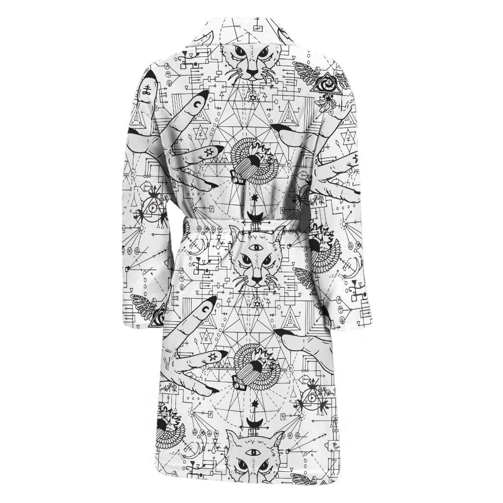 White And Black Wicca Magical Print Men's Bathrobe
