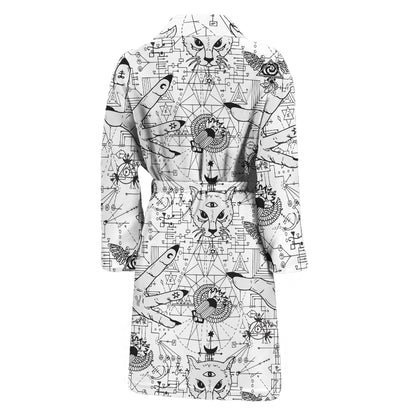 White And Black Wicca Magical Print Men's Bathrobe