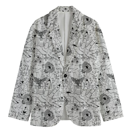White And Black Wicca Magical Print Men's Blazer