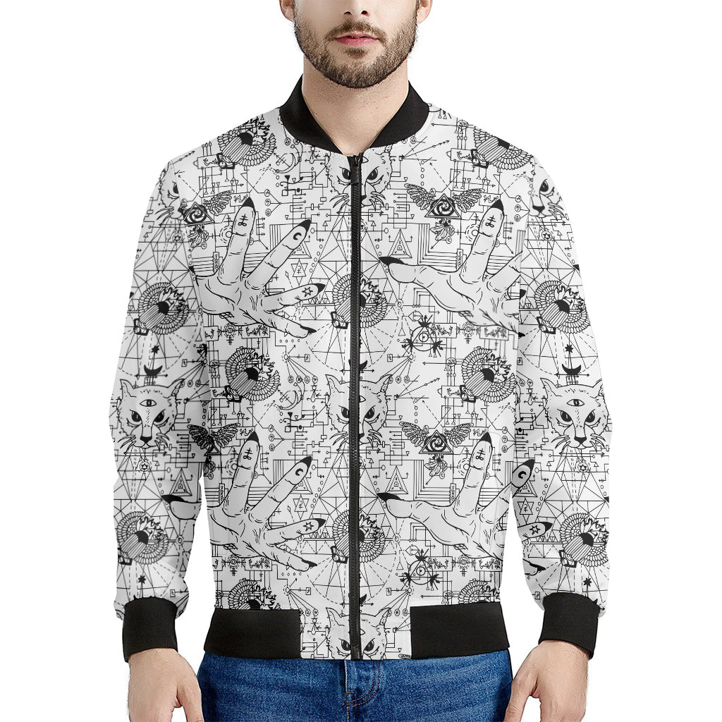 White And Black Wicca Magical Print Men's Bomber Jacket