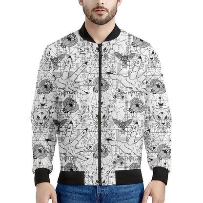 White And Black Wicca Magical Print Men's Bomber Jacket