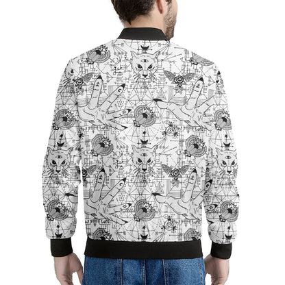 White And Black Wicca Magical Print Men's Bomber Jacket