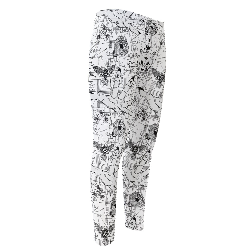 White And Black Wicca Magical Print Men's Compression Pants