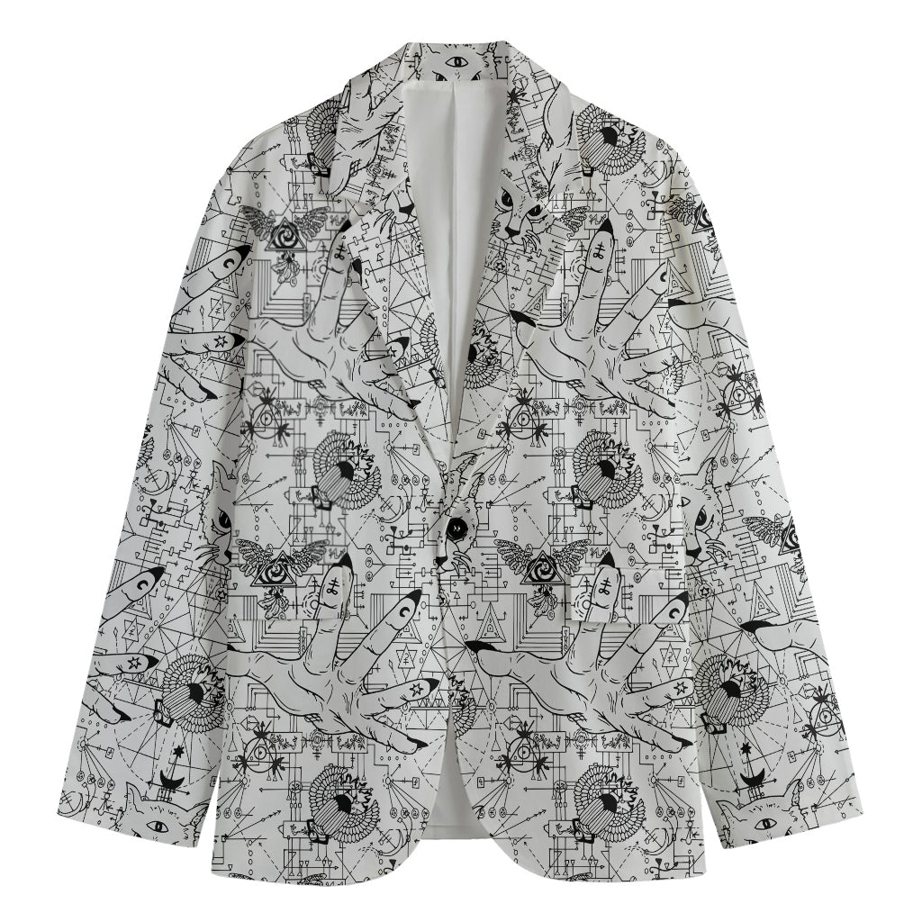 White And Black Wicca Magical Print Men's Cotton Blazer