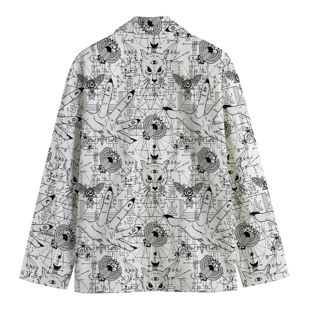 White And Black Wicca Magical Print Men's Cotton Blazer
