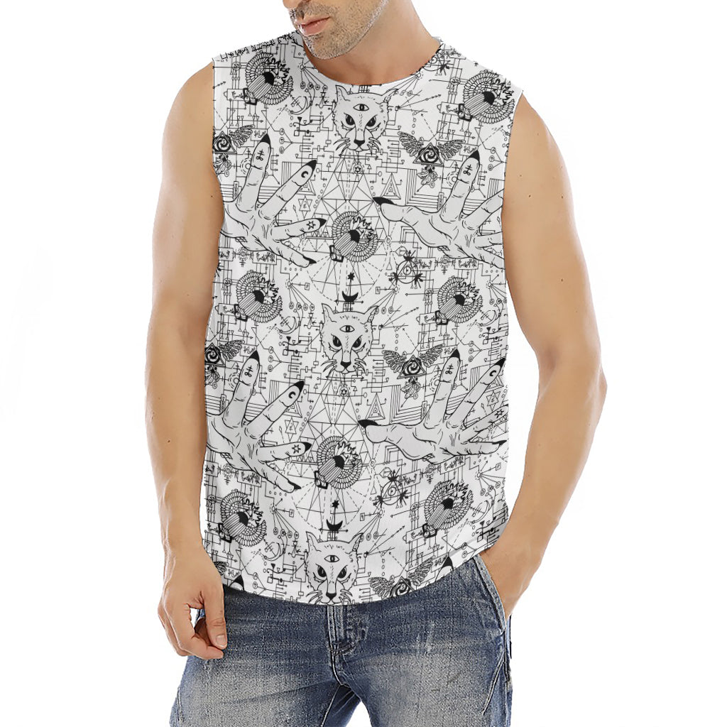 White And Black Wicca Magical Print Men's Fitness Tank Top