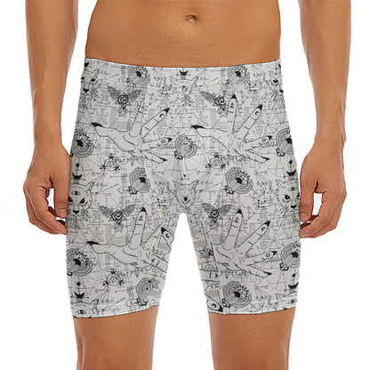 White And Black Wicca Magical Print Men's Long Boxer Briefs