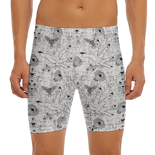 White And Black Wicca Magical Print Men's Long Boxer Briefs