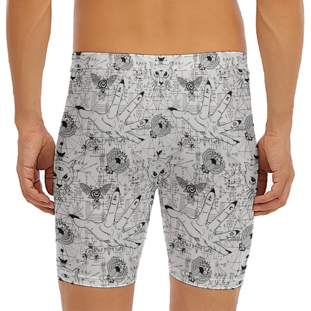 White And Black Wicca Magical Print Men's Long Boxer Briefs