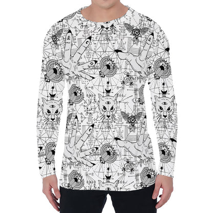 White And Black Wicca Magical Print Men's Long Sleeve T-Shirt