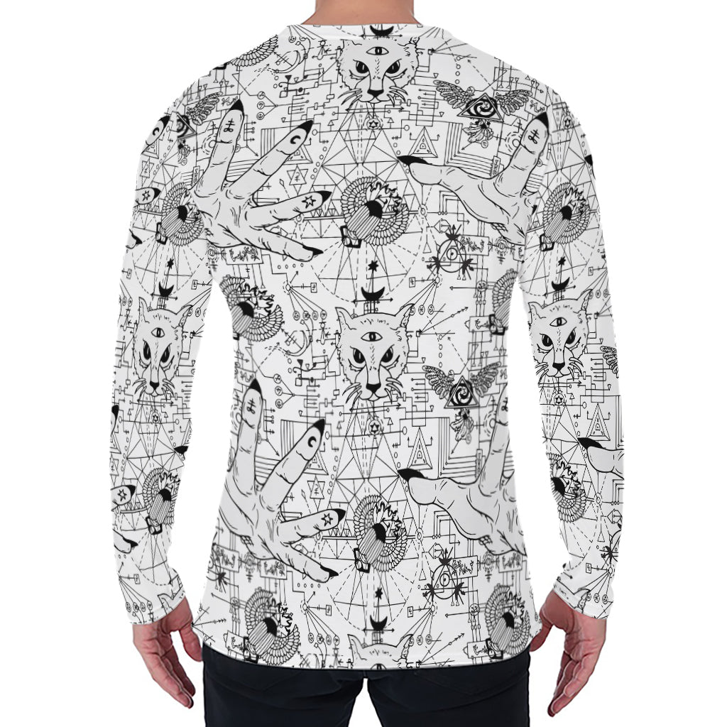 White And Black Wicca Magical Print Men's Long Sleeve T-Shirt