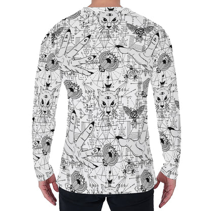 White And Black Wicca Magical Print Men's Long Sleeve T-Shirt