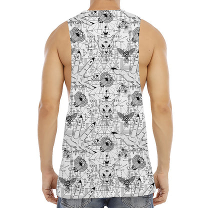 White And Black Wicca Magical Print Men's Muscle Tank Top