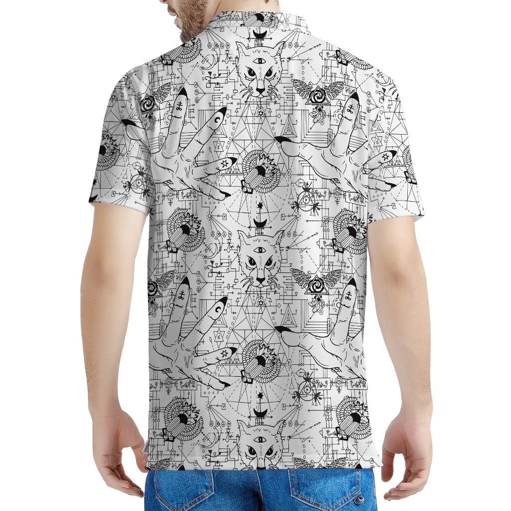 White And Black Wicca Magical Print Men's Polo Shirt