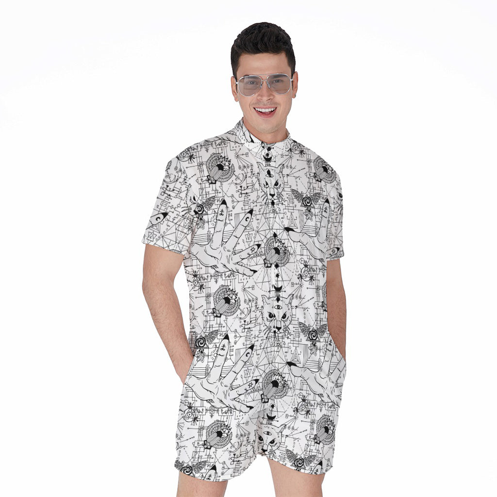 White And Black Wicca Magical Print Men's Rompers