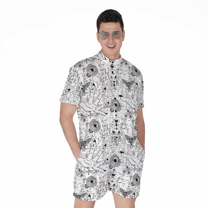 White And Black Wicca Magical Print Men's Rompers