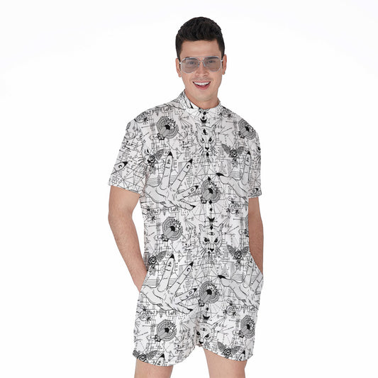 White And Black Wicca Magical Print Men's Rompers