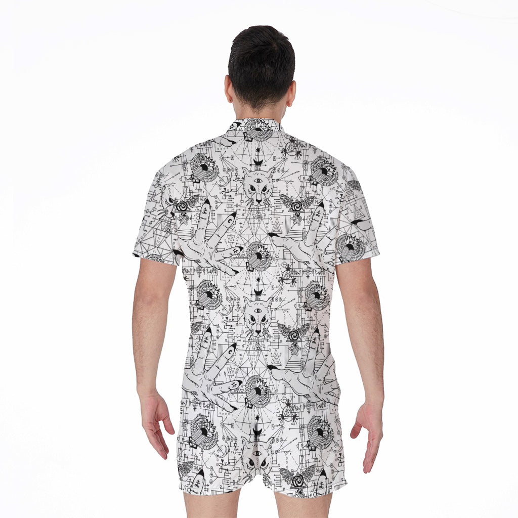 White And Black Wicca Magical Print Men's Rompers
