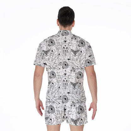 White And Black Wicca Magical Print Men's Rompers
