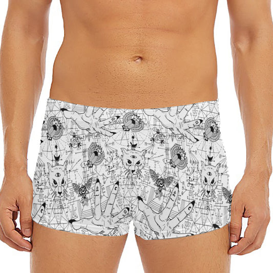 White And Black Wicca Magical Print Men's Short Boxer Briefs