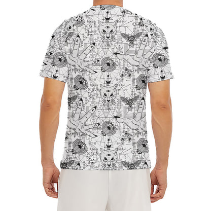 White And Black Wicca Magical Print Men's Short Sleeve Rash Guard