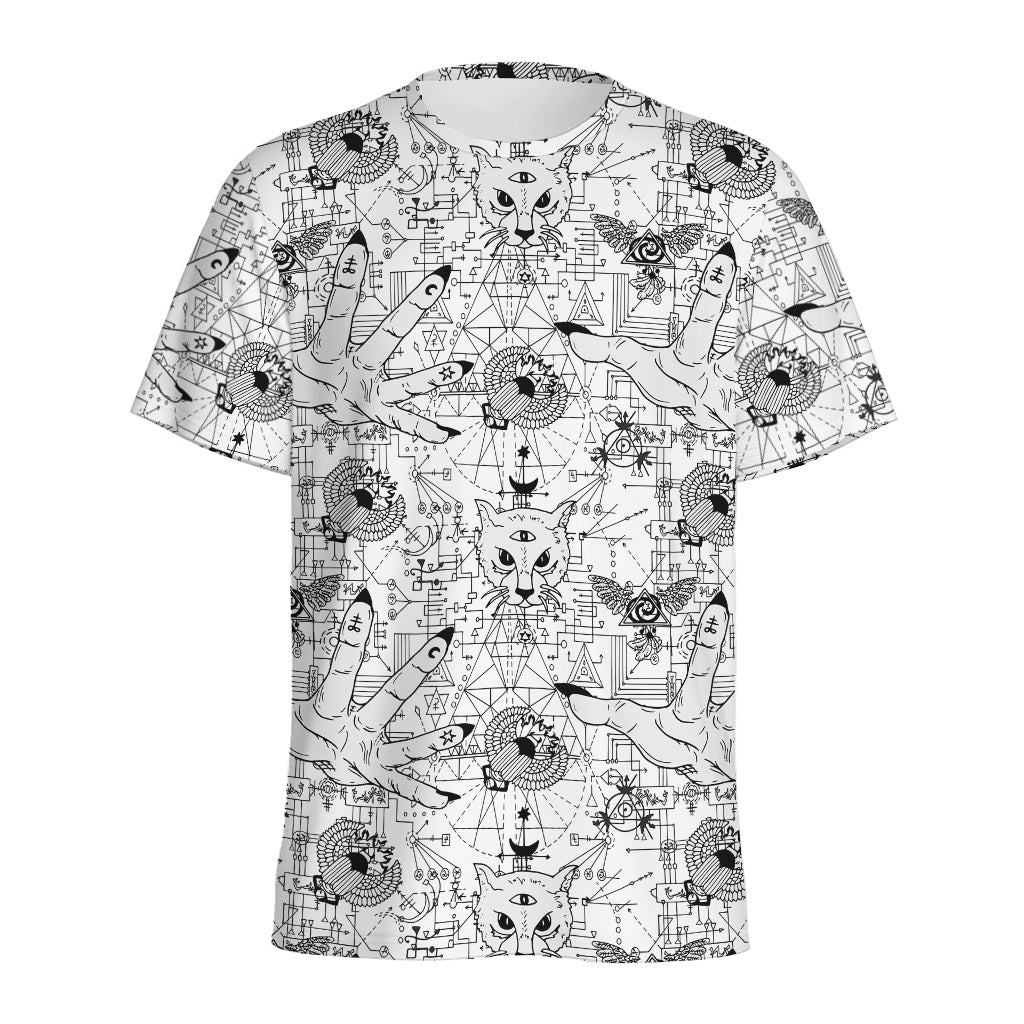 White And Black Wicca Magical Print Men's Sports T-Shirt