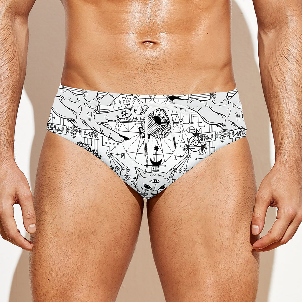 White And Black Wicca Magical Print Men's Swim Briefs