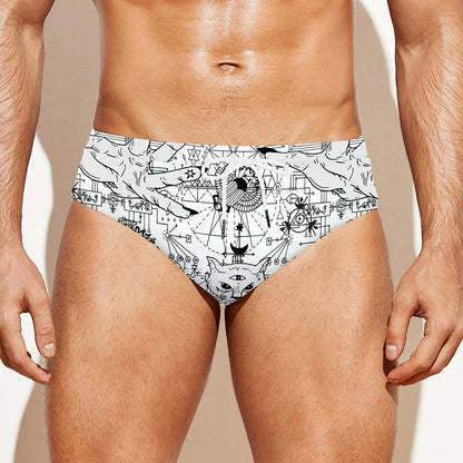 White And Black Wicca Magical Print Men's Swim Briefs