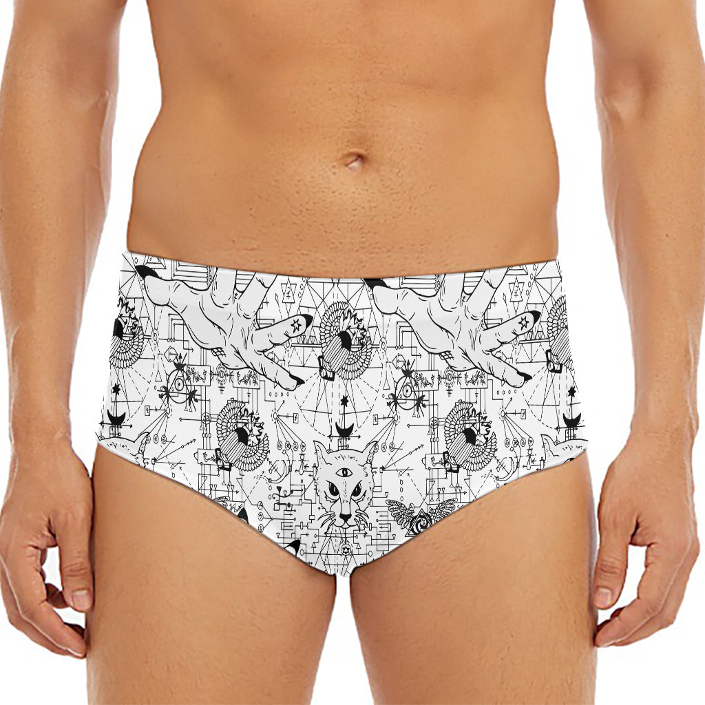 White And Black Wicca Magical Print Men's Triangle Swim Briefs