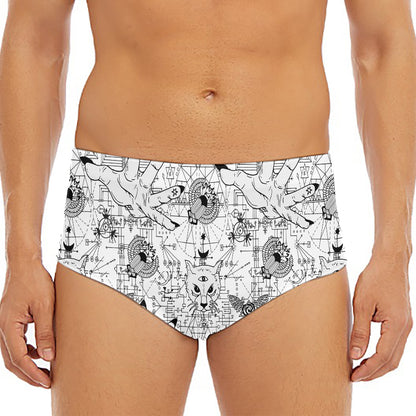 White And Black Wicca Magical Print Men's Triangle Swim Briefs