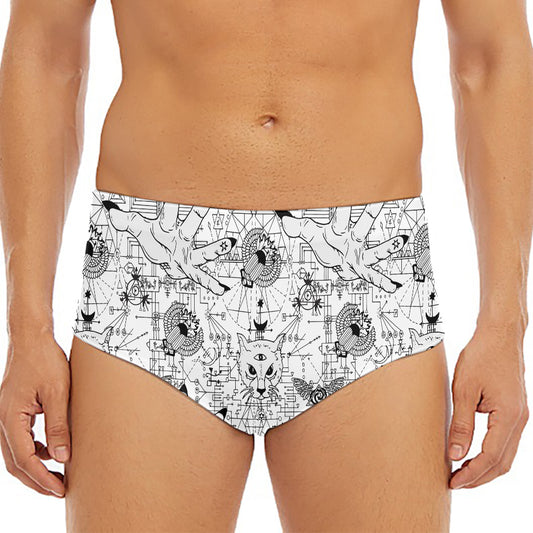 White And Black Wicca Magical Print Men's Triangle Swim Briefs