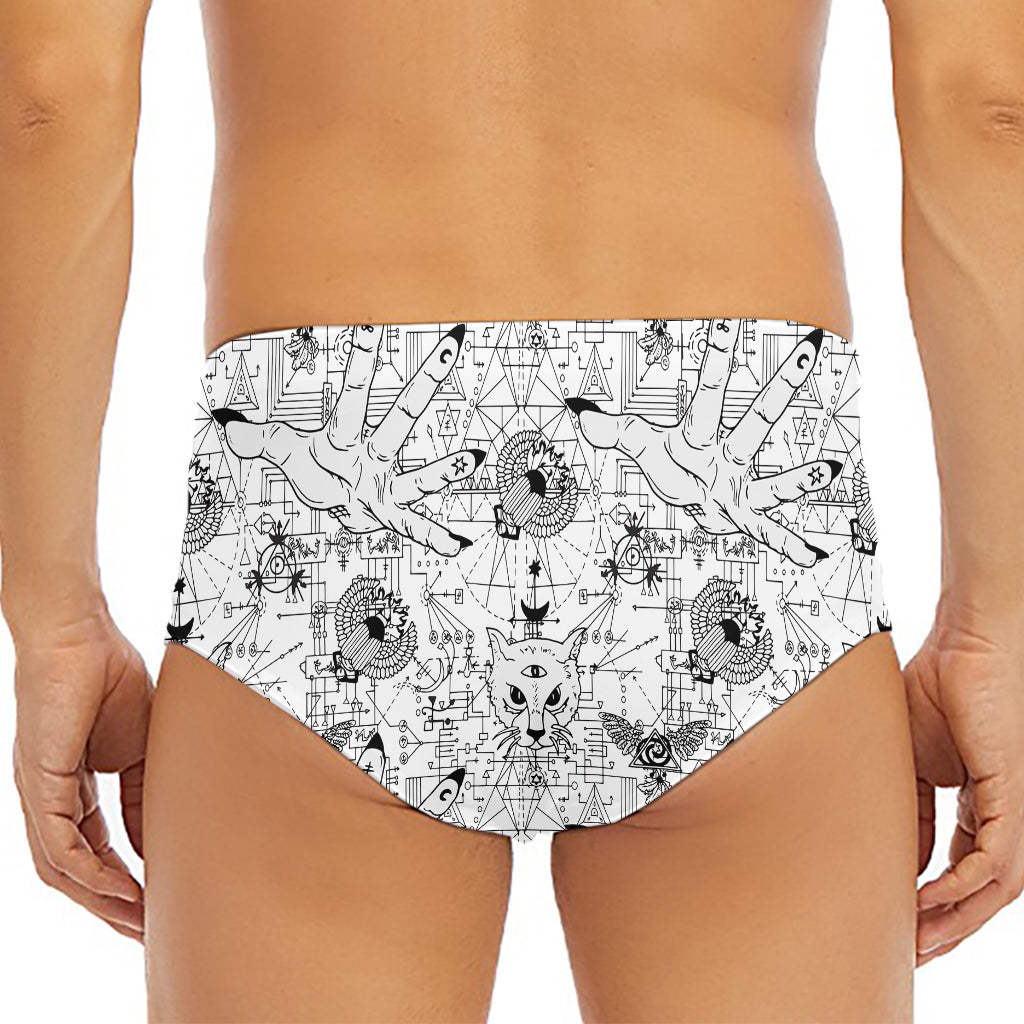 White And Black Wicca Magical Print Men's Triangle Swim Briefs