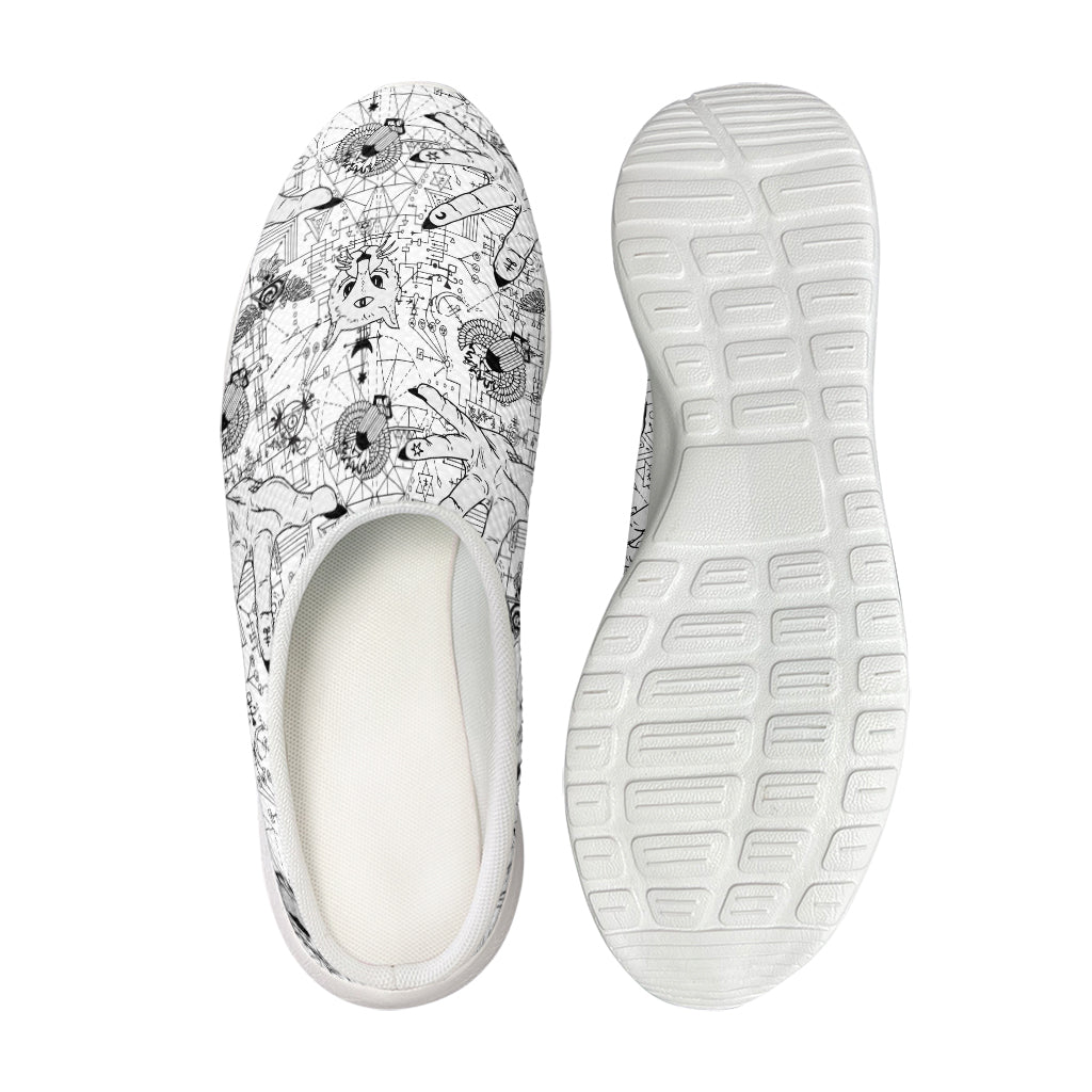 White And Black Wicca Magical Print Mesh Casual Shoes