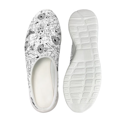 White And Black Wicca Magical Print Mesh Casual Shoes