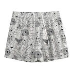 White And Black Wicca Magical Print Mesh Shorts
