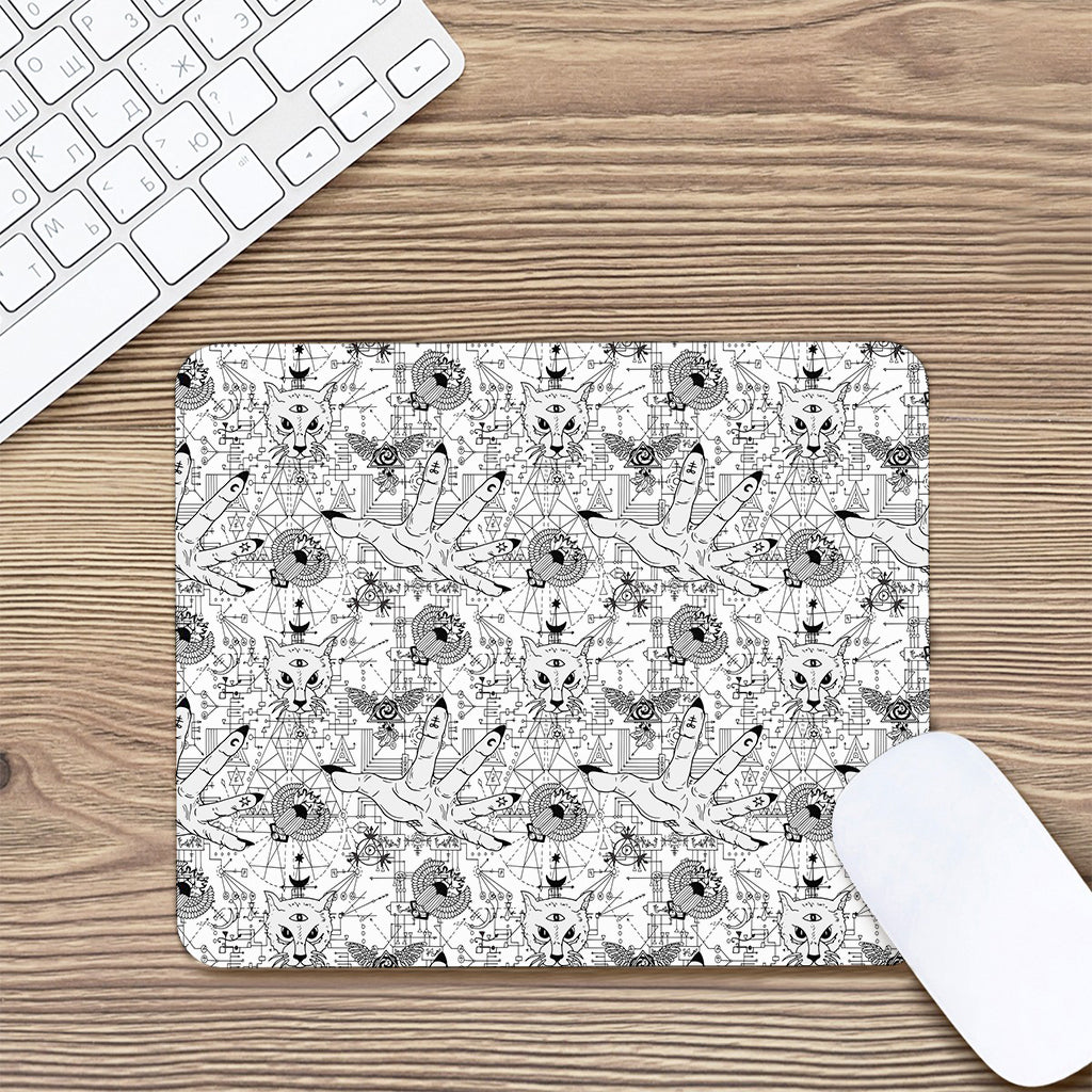 White And Black Wicca Magical Print Mouse Pad