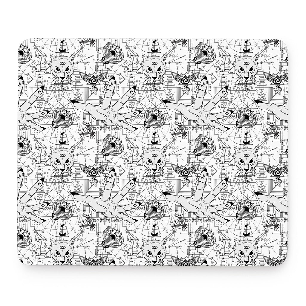 White And Black Wicca Magical Print Mouse Pad