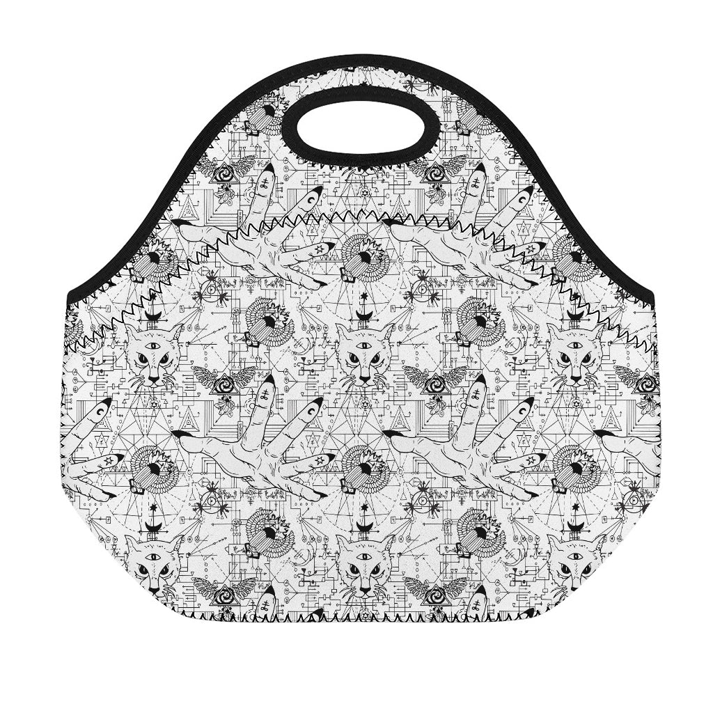 White And Black Wicca Magical Print Neoprene Lunch Bag