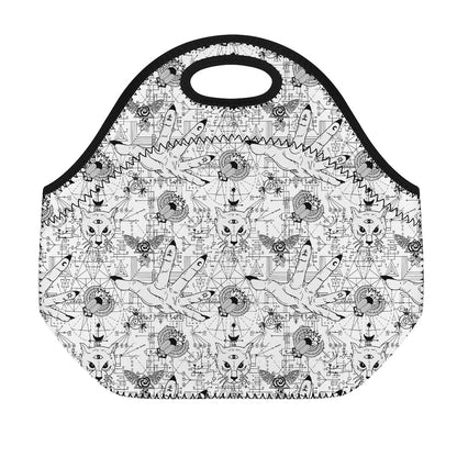 White And Black Wicca Magical Print Neoprene Lunch Bag